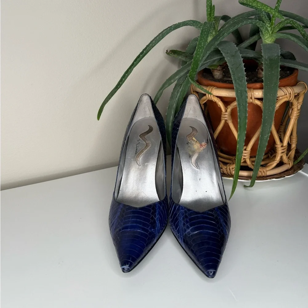 Vintage Nina New York Snakeskin Blue Pointed Toe Stiletto Heels Size 8.5M - Picture 6 of 13